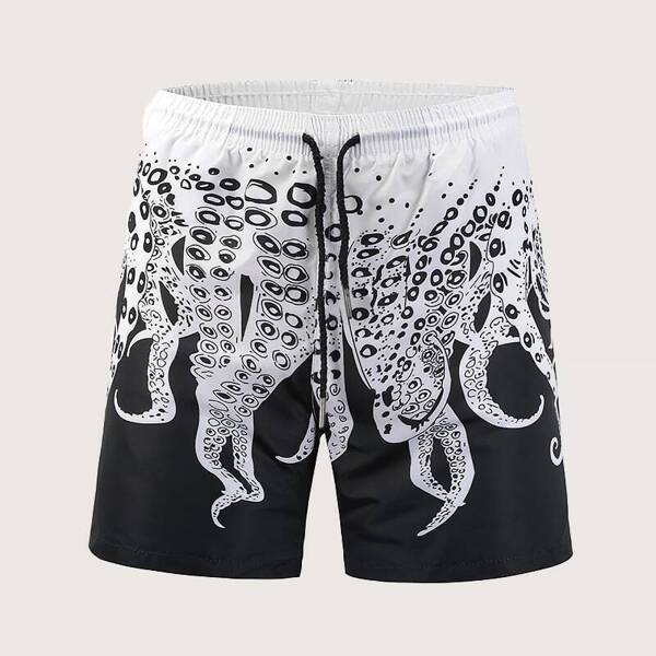

Men Octopus Print Drawstring Waist Shorts