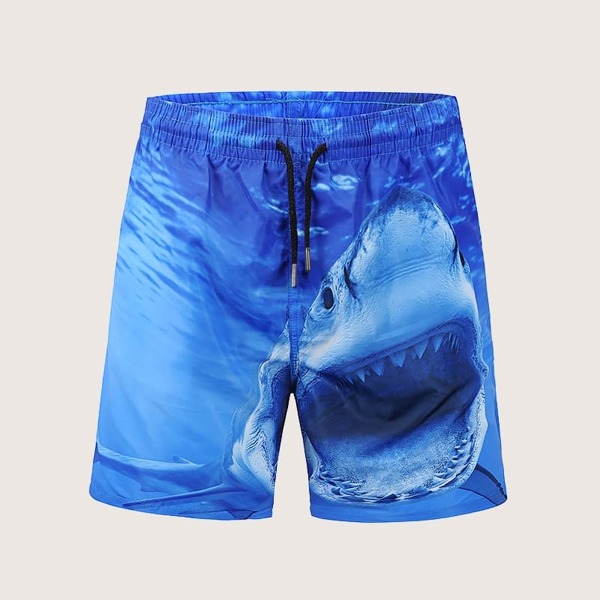 

Men Shark Print Drawstring Waist Shorts