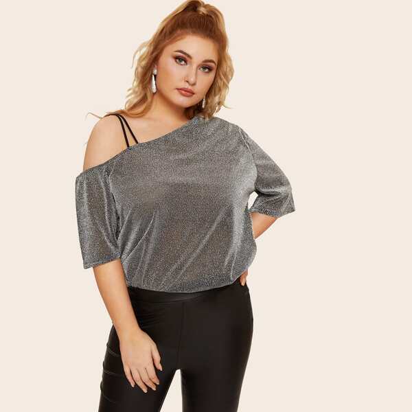

Plus Asymmetrical Neck Glitter Tee