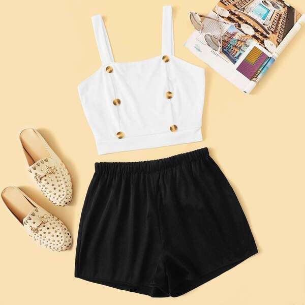 

Button Front Crop Top With Shorts