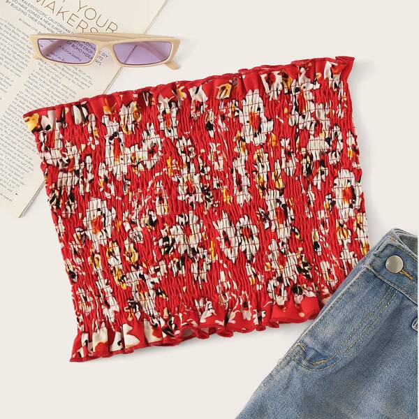 

Floral Print Shirred Frill Bandeau