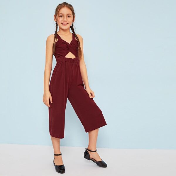 

Girls Zip Back Twist Front Peekaboo Jumpsuit, Burgundy
