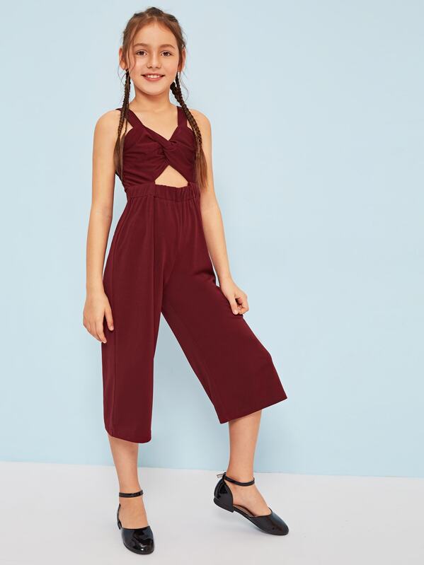 

Girls Zip Back Twist Front Peekaboo Jumpsuit, Burgundy, Alice A