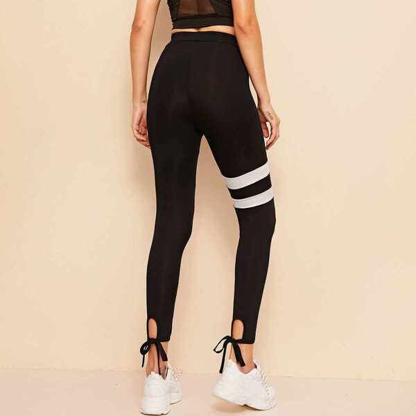 Knotted Hem Contrast Panel Leggings