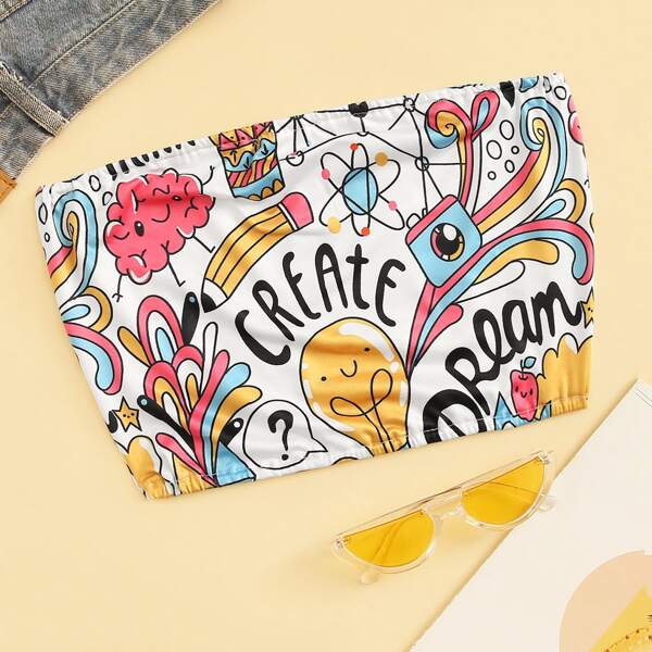 

Cartoon & Letter Print Tube Top