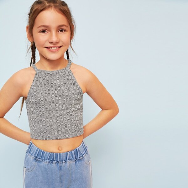 

Girls Marled Knit Ribbed Crop Cami