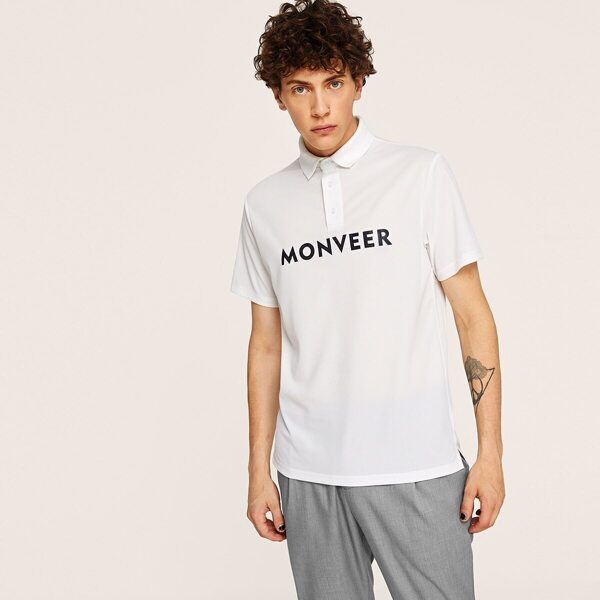 

Men Letter Print Polo Shirt