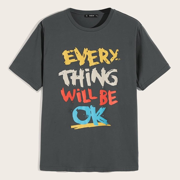 

Men Slogan Graphic Tee, Grey