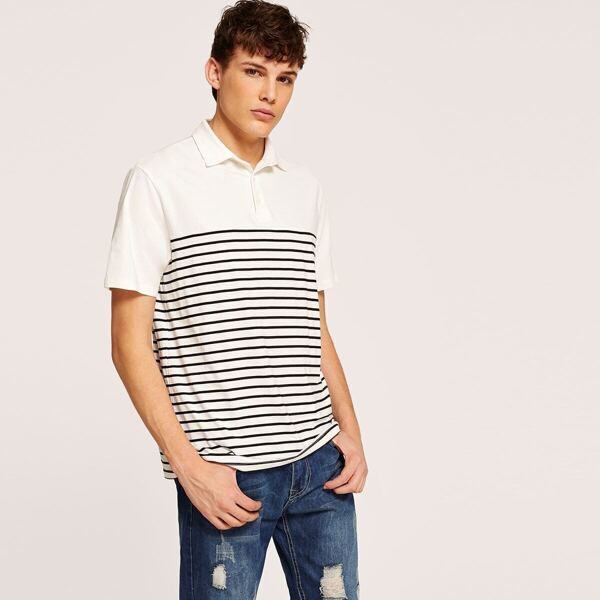 

Men Buttoned Front Striped Polo Shirt