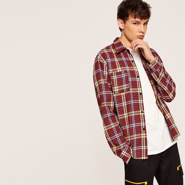 

Men Pocket Front Plaid Shirt, Multicolor