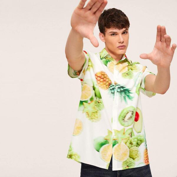 

Men Fruit Print Shirt, Multicolor