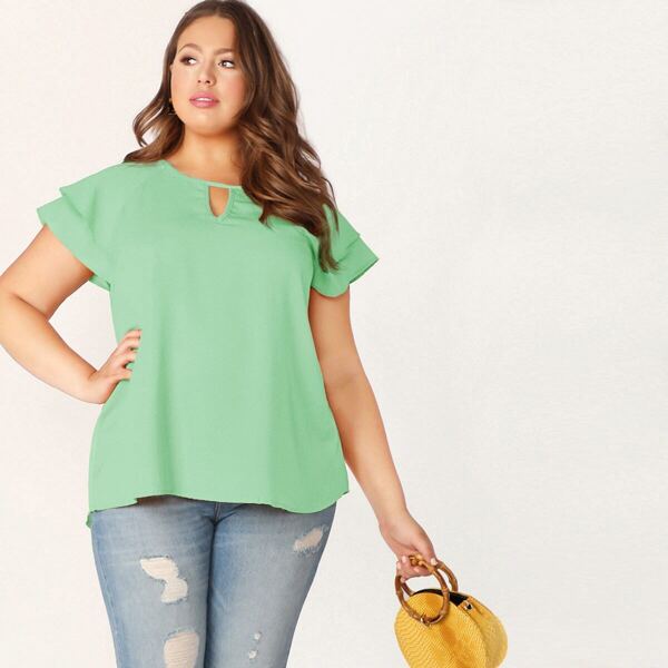 

Plus V-cut Neck Layered Ruffle Sleeve Crinkle Top