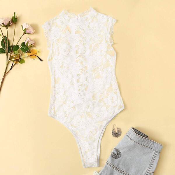 

Tie Up Back Floral Lace Bodysuit