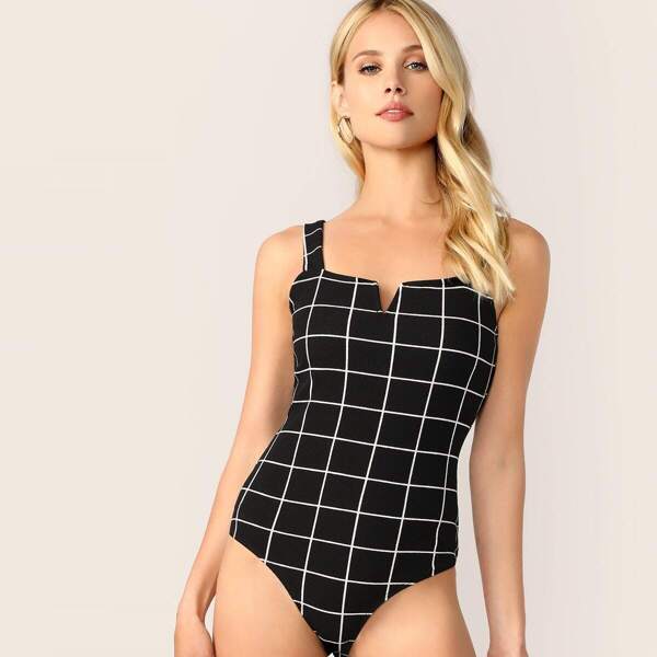 

V-cut Front Grid Tank Bodysuit