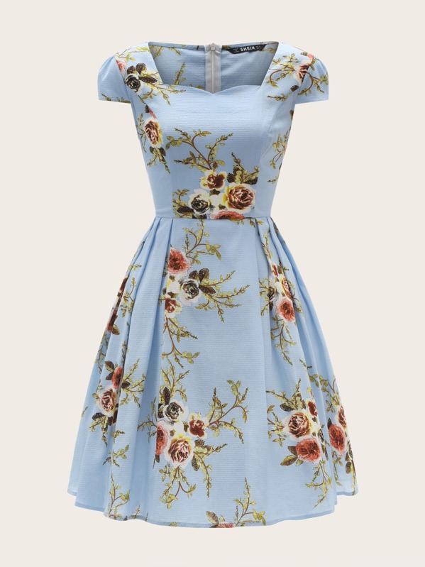 

50s цветочное платье со складку и молнией, null