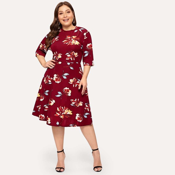 

Plus Zip Back Floral Print Dress