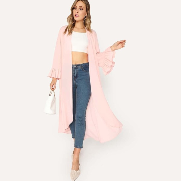 

Open Front Bell Sleeve Solid Dress, Pink
