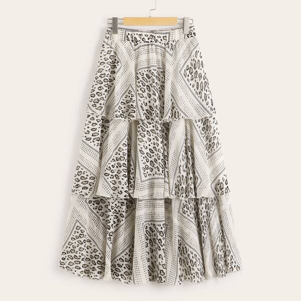 

Leopard Scarf Print Layered Ruffle Skirt