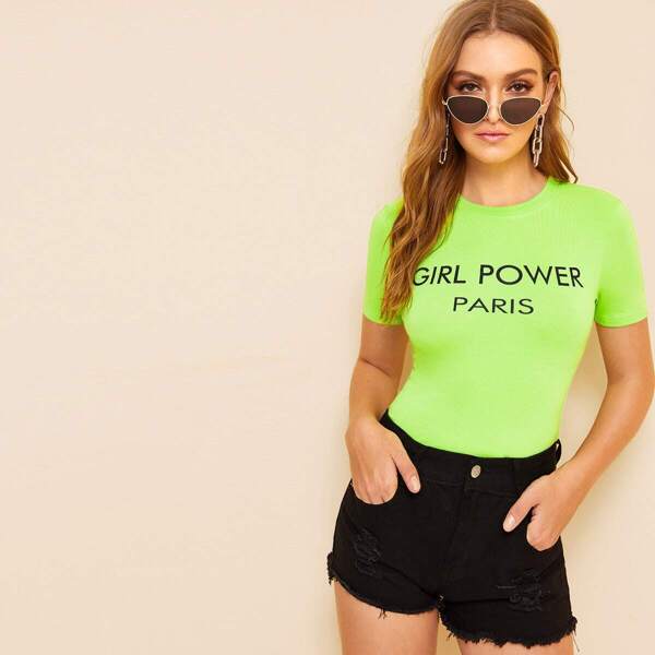 

Neon Green Slogan Print Tee
