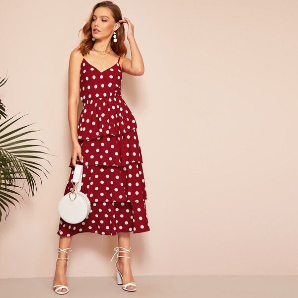 

Polka Dot Layered Hem Cami Dress