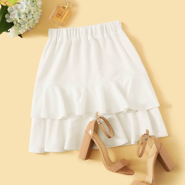 

Solid Tiered Ruffle Hem Skirt