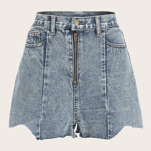 

Half Zip High Waist Denim Shorts