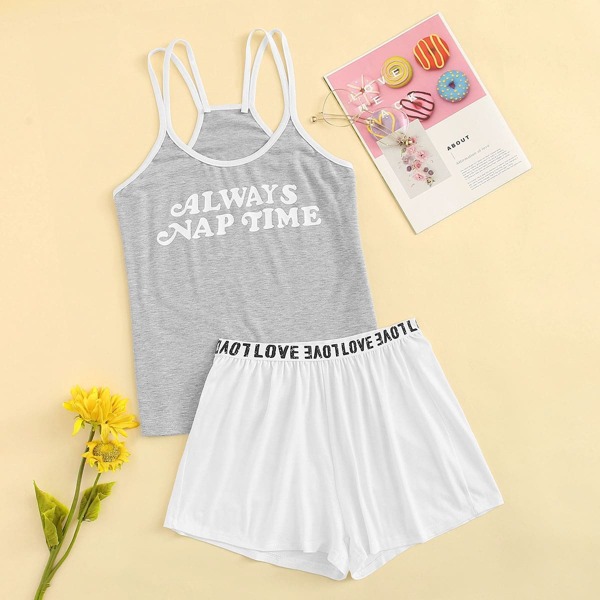 

Letter Print Cami Pajama Set