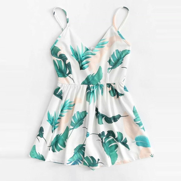 

Plus Palm Tree Print Romper, Multicolor