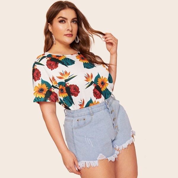 

Plus Floral Print Tee, Multicolor