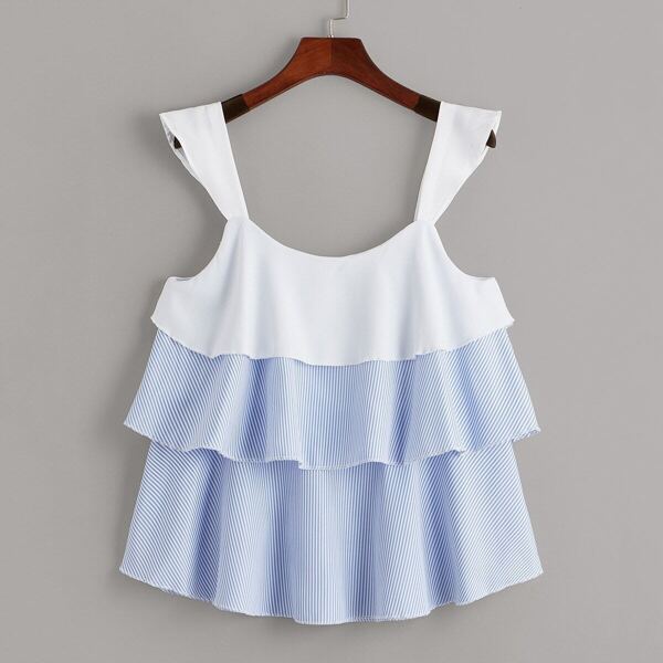 

Striped Layer Ruffle Cami Blouse