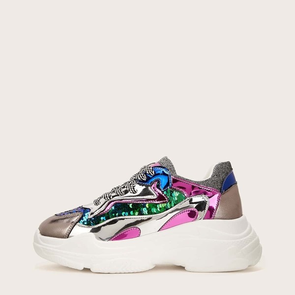 

Sequin Detail Lace-up Chunky Sneakers