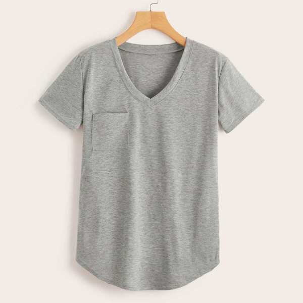 

V-neck Pocket Patch Tee, Grey