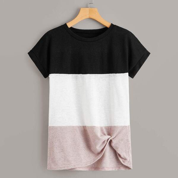 

Cut And Sew Twist Front Tee, Multicolor