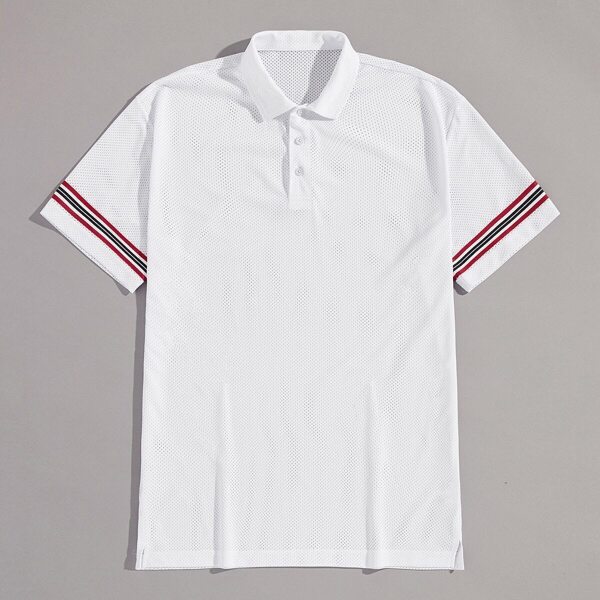 

Men Striped Cuff Sport Mesh Polo Shirt