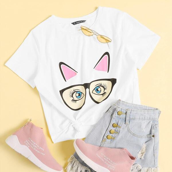 

Cartoon Print Top, White