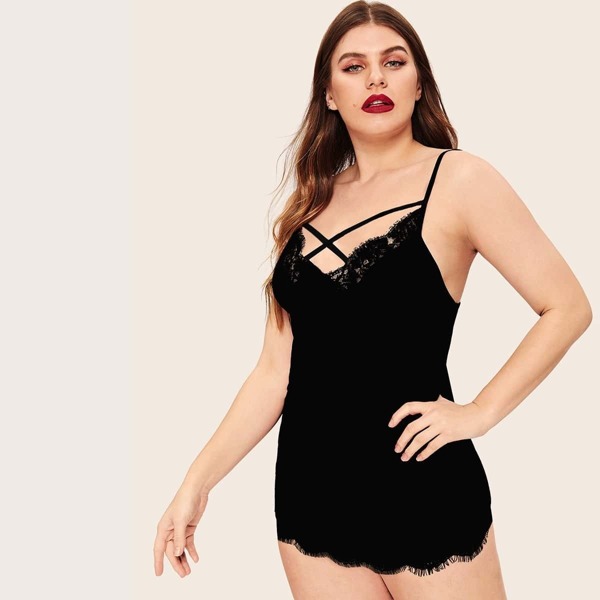 

Plus Lace Trim Slips With Thong