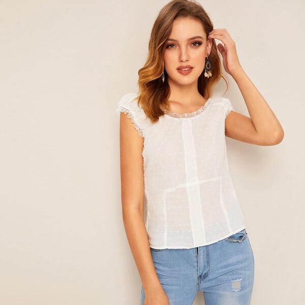 

Dot Jacquard Lace Trim Blouse