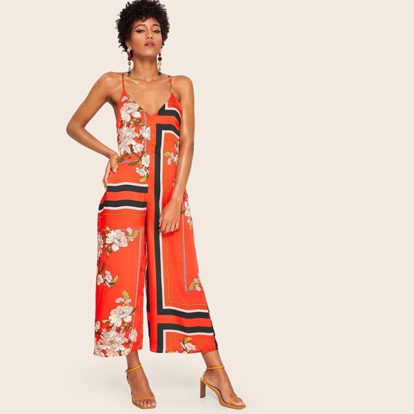 

Random Print Wide Leg Cami Jumpsuit