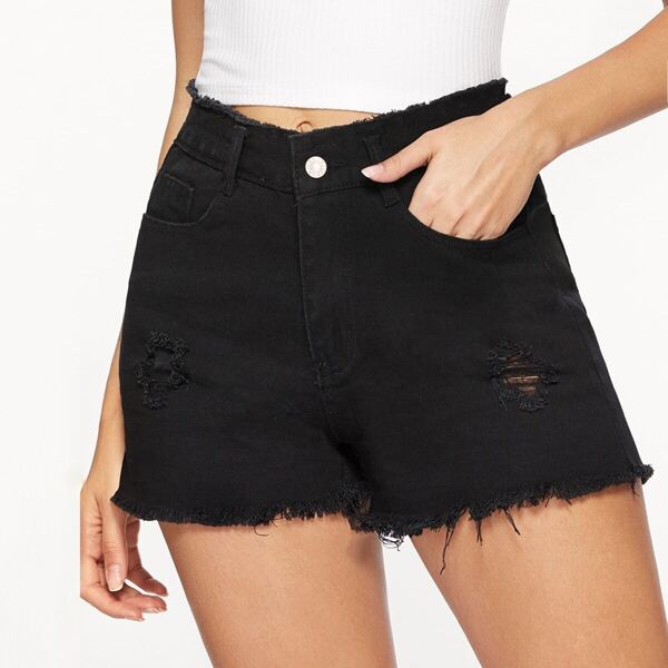 

Ripped Raw Hem Denim Shorts