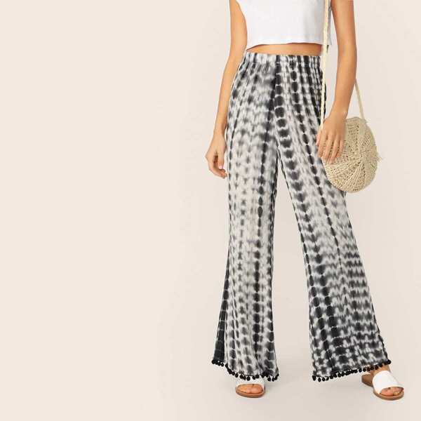 

Pom Pom Trim Tie Dye Wide Leg Pants