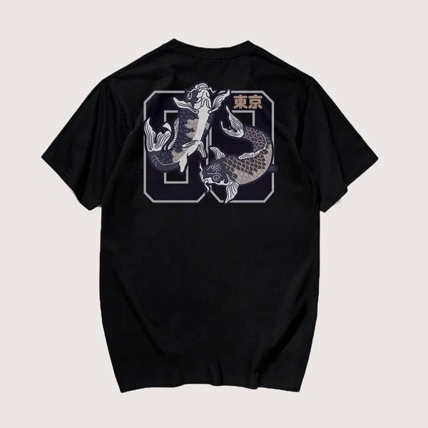 

Men Fish & Letter Print Tee