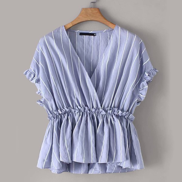 

V-neck Striped Peplum Blouse