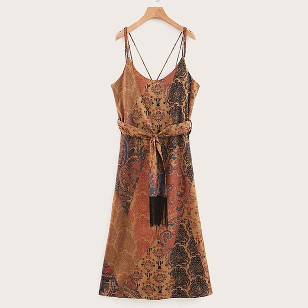 

Self Tie Tribal Print Cami Dress