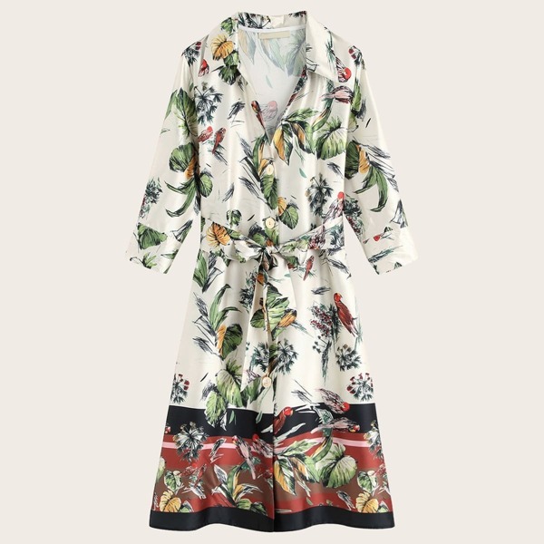 

Self Tie Floral Print Shirt Dress