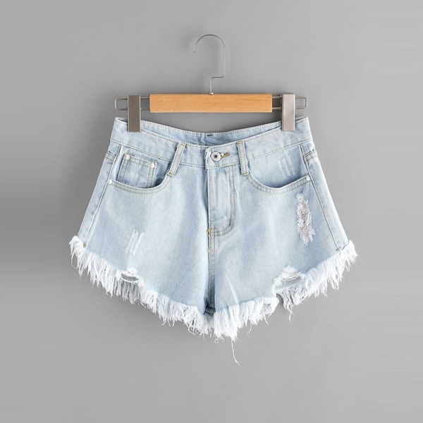 

Plus Raw Hem Ripped Denim Shorts, Light wash