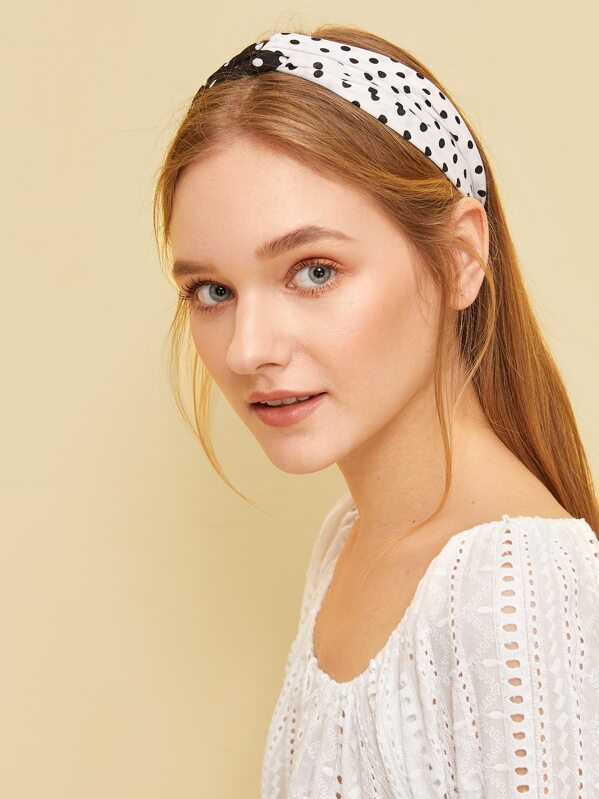 

Polka Dot Twist Headband, Black and white