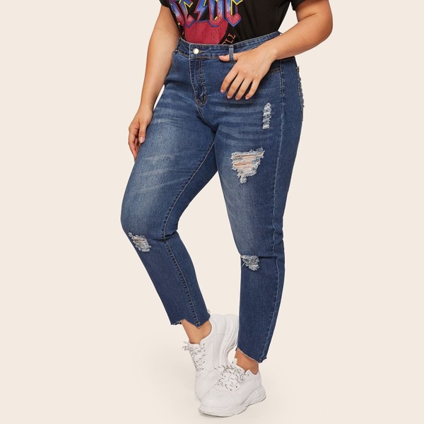 

Plus Asymmetrical Hem Ripped Jeans