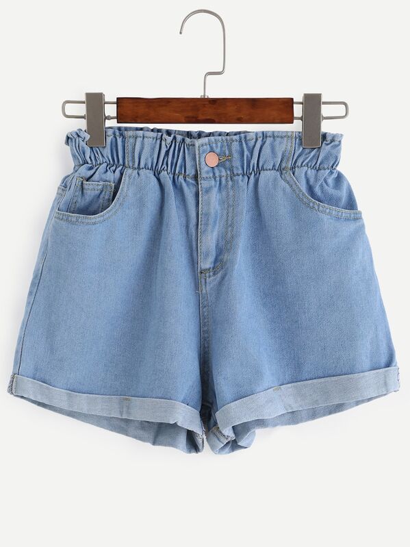

Plus Rolled Trim Denim Shorts, Blue