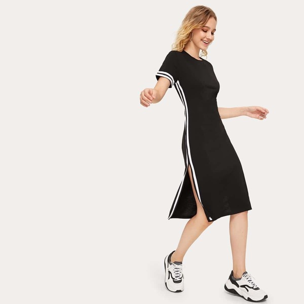 Striped Panel Split Dress