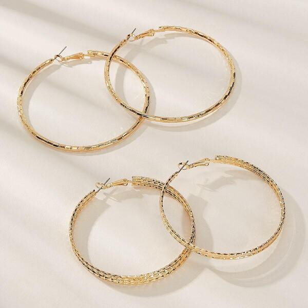 

Multi Layered Hoop Earrings 2pairs, Gold